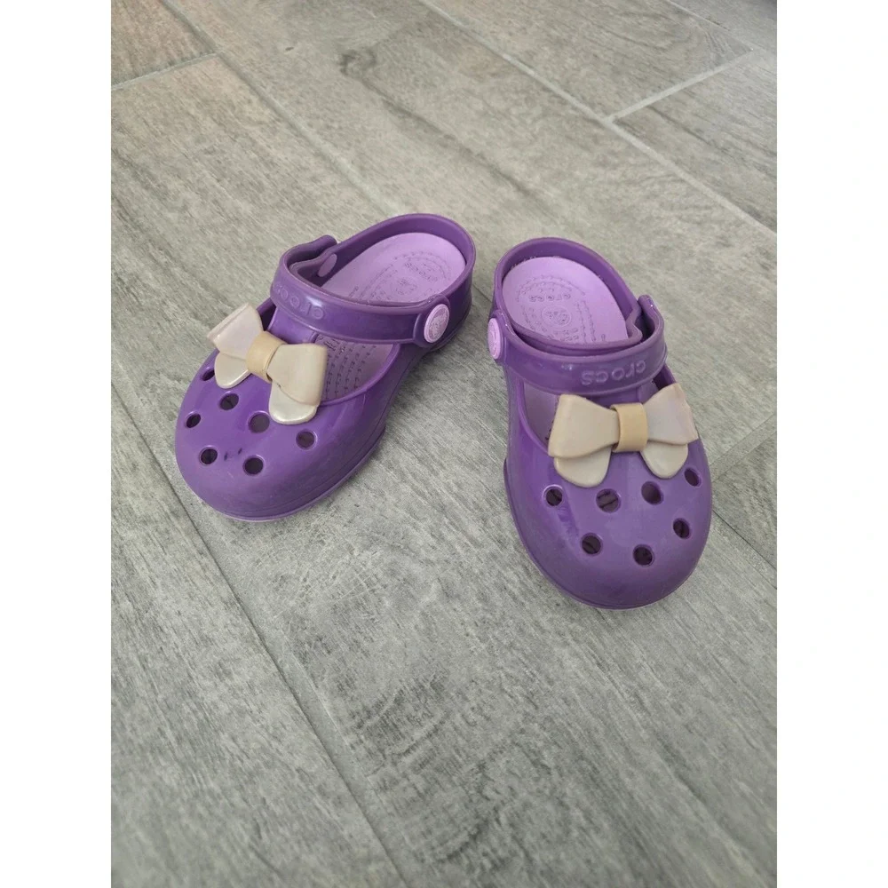 Crocs Carlie Purple Mary Jane‎ Clogs Bow Detail Girls Toddler Size C8